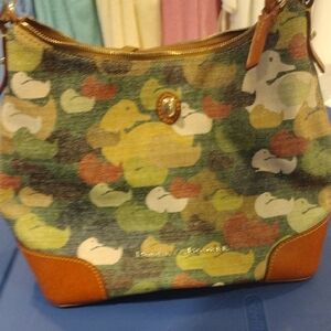 Dooney & Bourke Green and Brown Tote Bag with Leather Trim